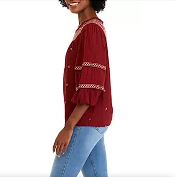 Wonderly Boho Embroidered Smocked Crepe Cotton Top - Picture 3 of 16
